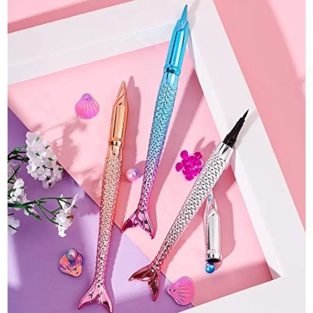 Mermaid Eyeliner Pen Waterproof Liquid Eyeliner Tip Brush Jet‎ Black Eyeliner